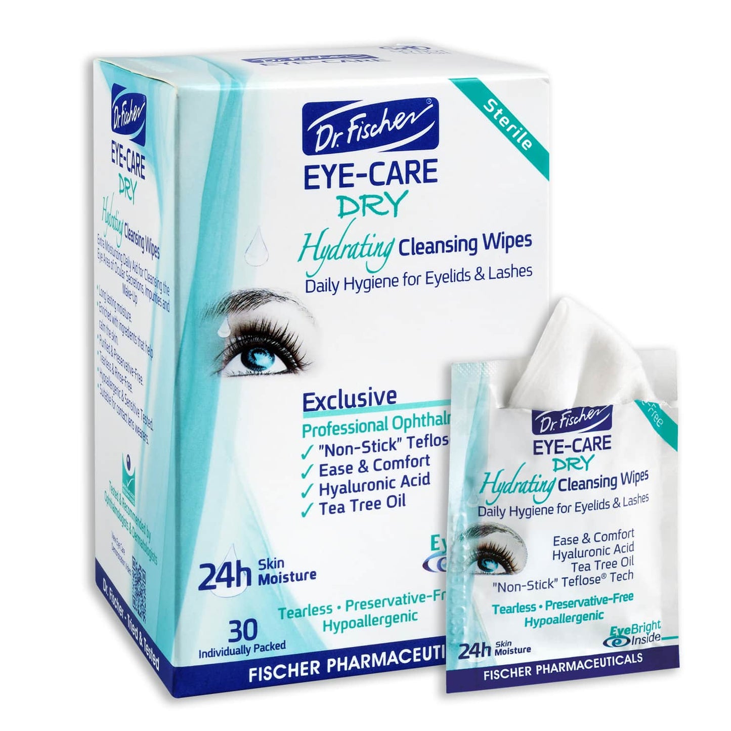 Dr. Fischer Tea Tree Eyelid Wipes - Gentle Eye Wipes for Everyday Eye Cleansing and Hypoallergenic Makeup Remover